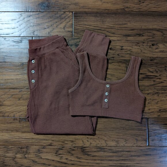 Old Navy waffle joggers and bra top lounge set PJs rust brown size XS - Picture 2 of 16